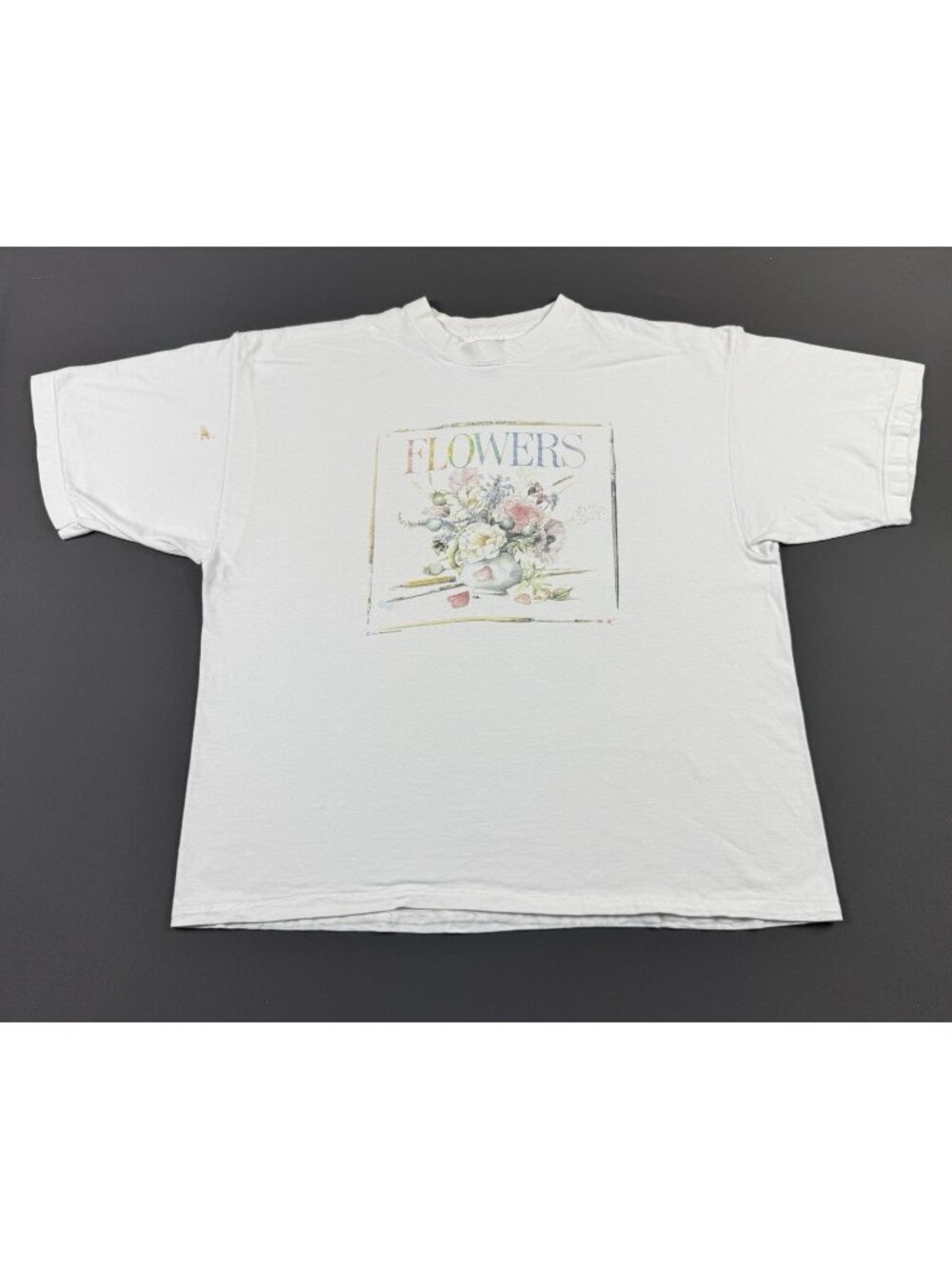 Rare Vintage 90s Flowers Art Tee Bastin Hallmark White Tee Cropped Color Nature